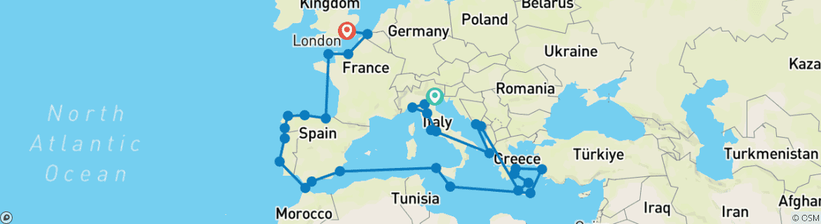 Image d'une carte montrant l'itinéraire du circuit