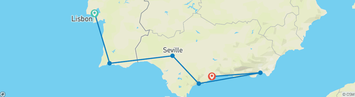 Image of a map showing the route of the tour