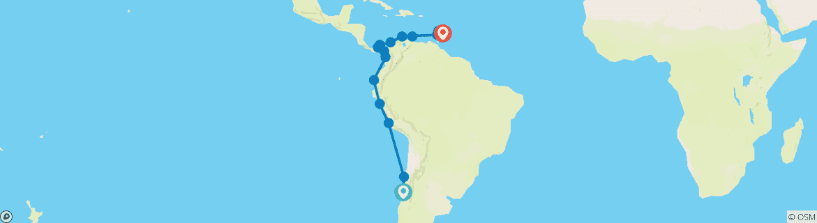 Image of a map showing the route of the tour