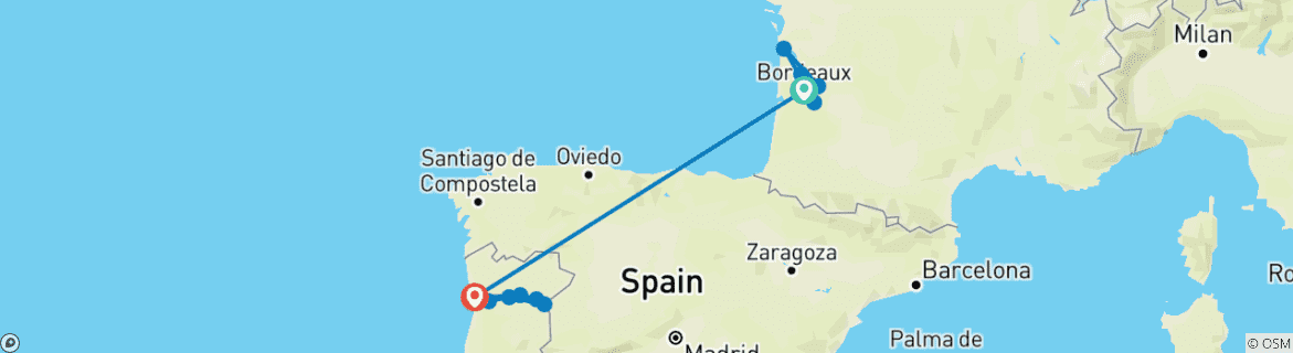 Image of a map showing the route of the tour