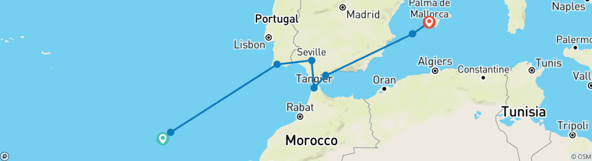 Image d'une carte montrant l'itinéraire du circuit