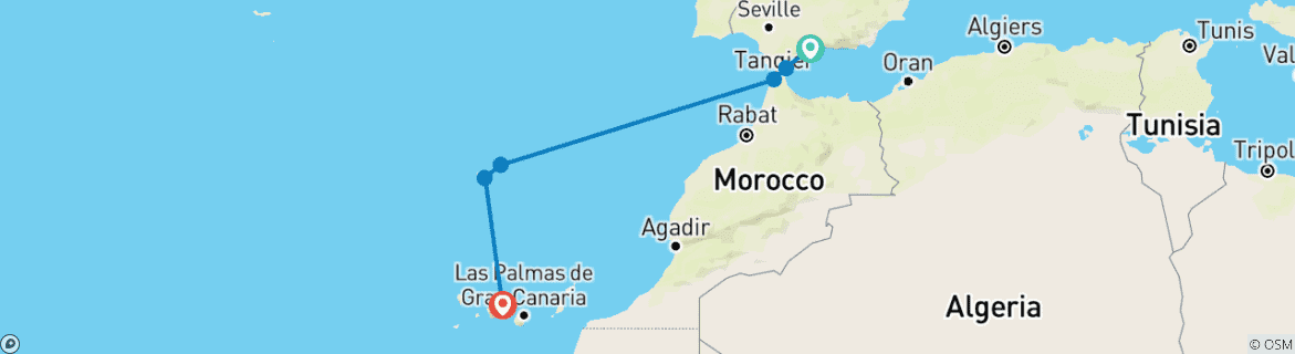 Image of a map showing the route of the tour