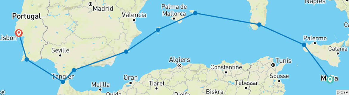Image d'une carte montrant l'itinéraire du circuit