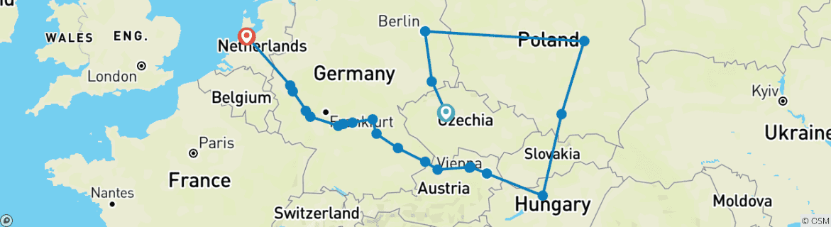 Image of a map showing the route of the tour