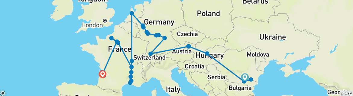 Image d'une carte montrant l'itinéraire du circuit