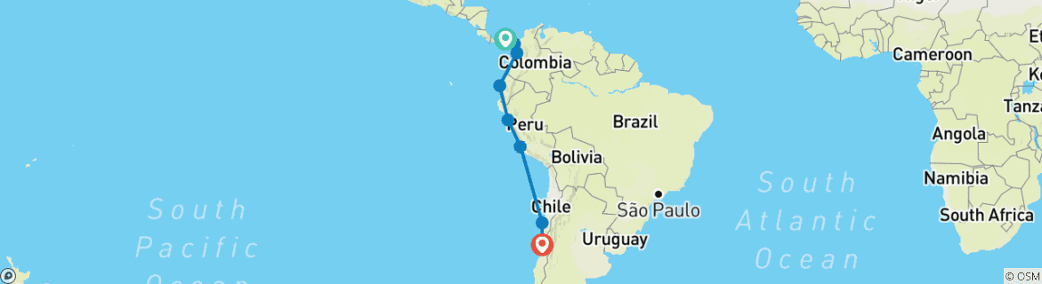 Image of a map showing the route of the tour