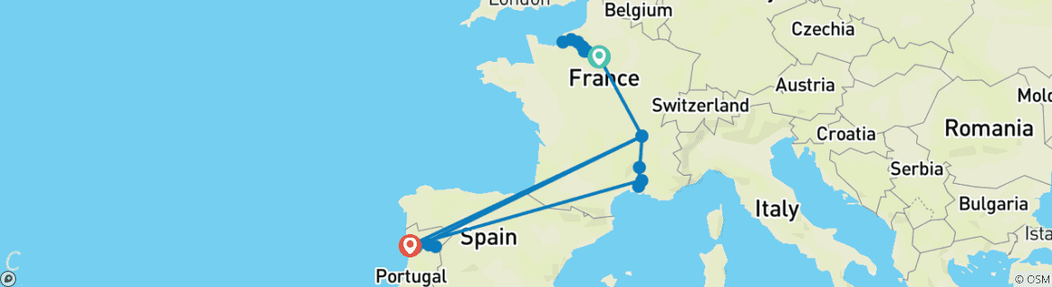 Image d'une carte montrant l'itinéraire du circuit