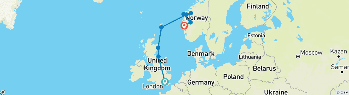 Image d'une carte montrant l'itinéraire du circuit