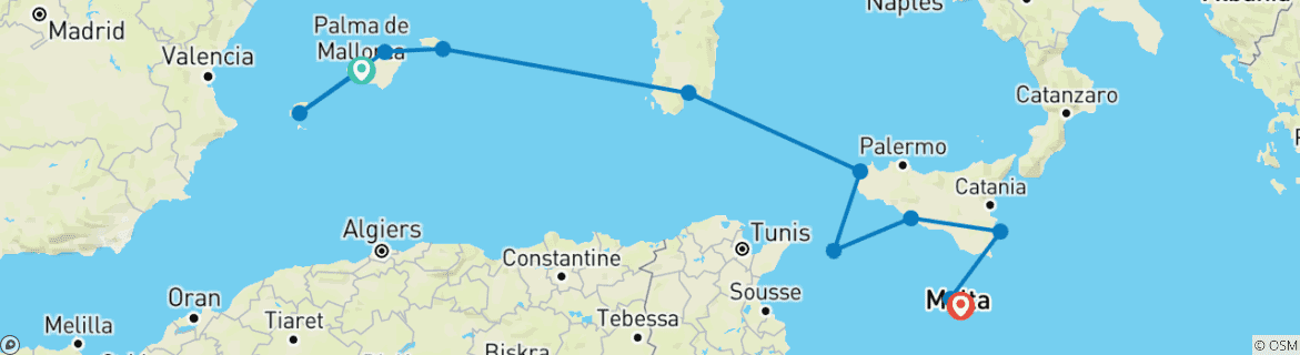 Image d'une carte montrant l'itinéraire du circuit