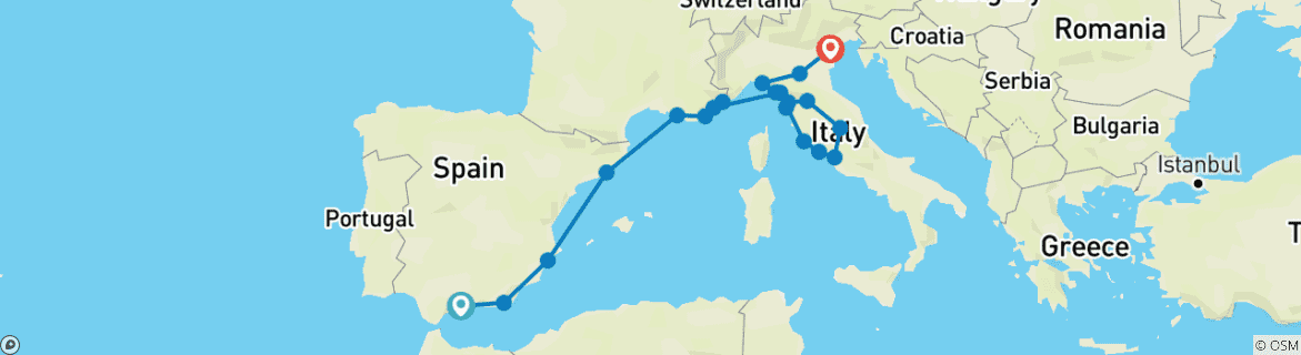 Image d'une carte montrant l'itinéraire du circuit