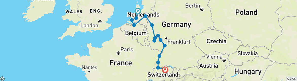 Image d'une carte montrant l'itinéraire du circuit