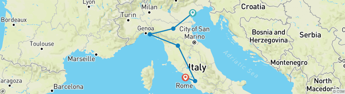 Image d'une carte montrant l'itinéraire du circuit