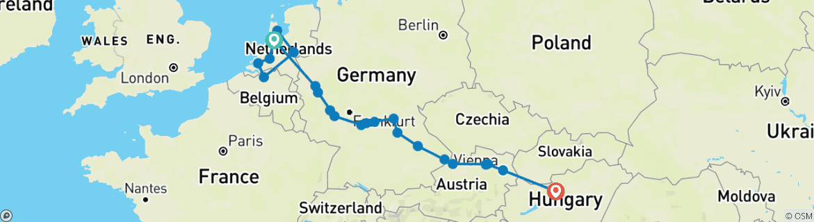 Image of a map showing the route of the tour