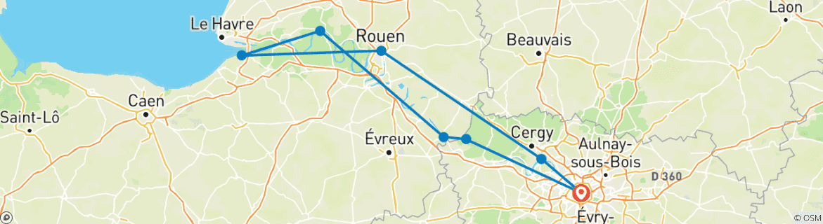 Image d'une carte montrant l'itinéraire du circuit