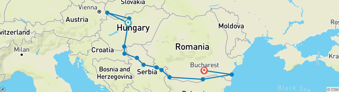 Image of a map showing the route of the tour