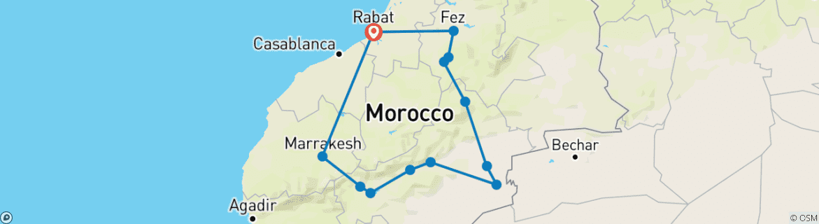 Image d'une carte montrant l'itinéraire du circuit