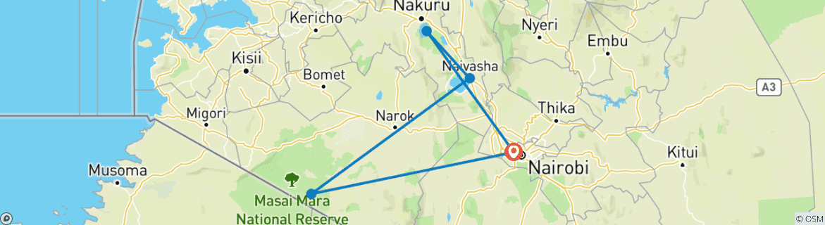 Foto van een kaart met de route van de rondreis