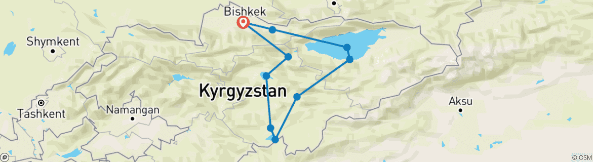 Image of a map showing the route of the tour