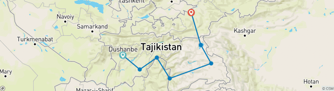 Image of a map showing the route of the tour