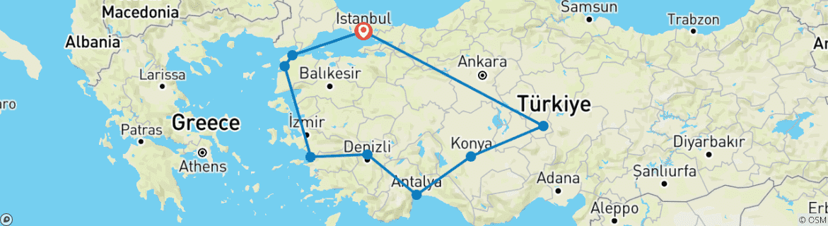 Image d'une carte montrant l'itinéraire du circuit