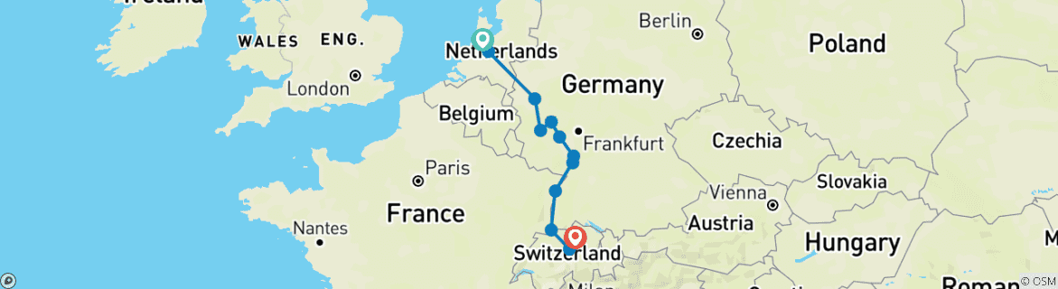 Image d'une carte montrant l'itinéraire du circuit