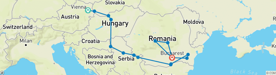 Image of a map showing the route of the tour