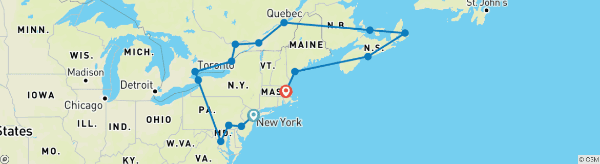 Image d'une carte montrant l'itinéraire du circuit