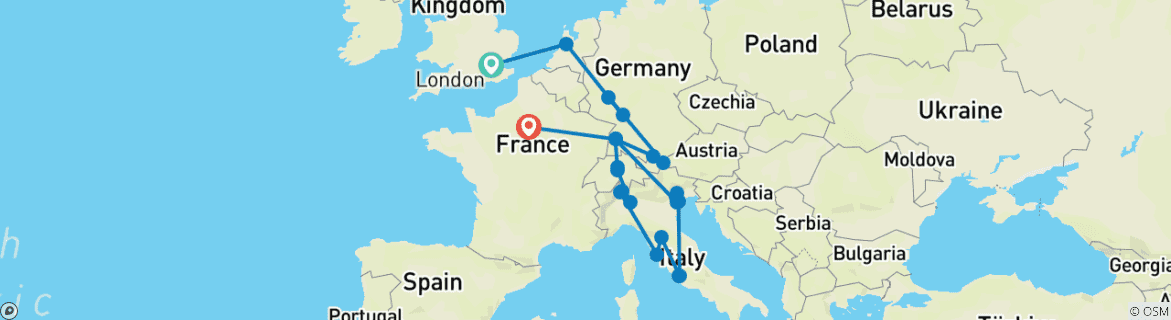 Image d'une carte montrant l'itinéraire du circuit