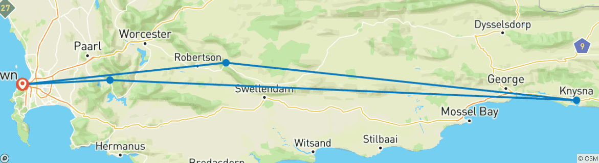 Foto van een kaart met de route van de rondreis