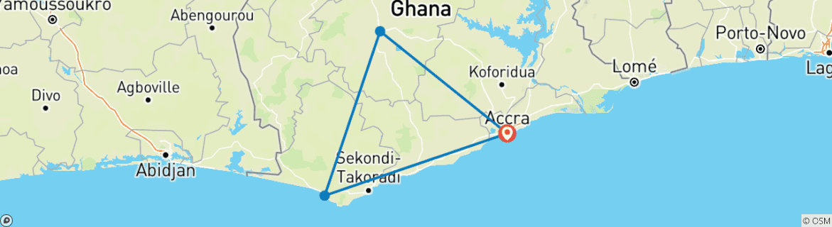 Karte mit der Reiseroute