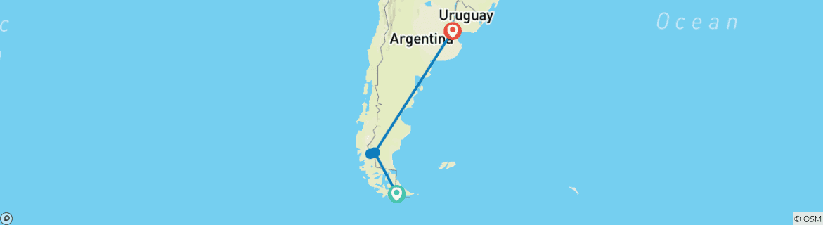 Image of a map showing the route of the tour
