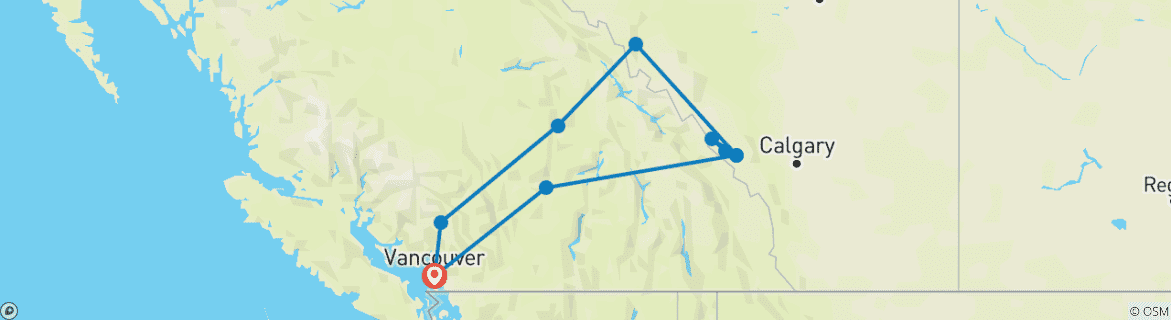 Image of a map showing the route of the tour