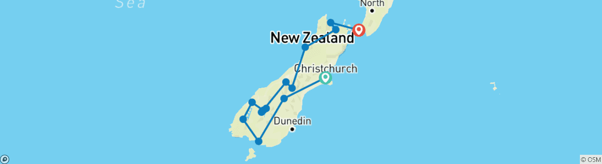 Image of a map showing the route of the tour