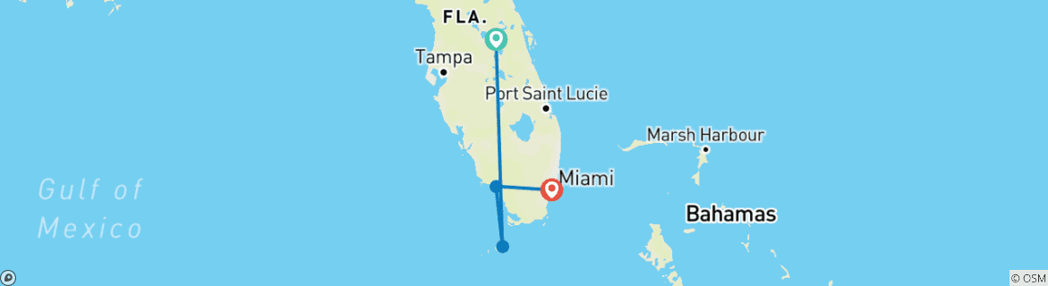 Image of a map showing the route of the tour