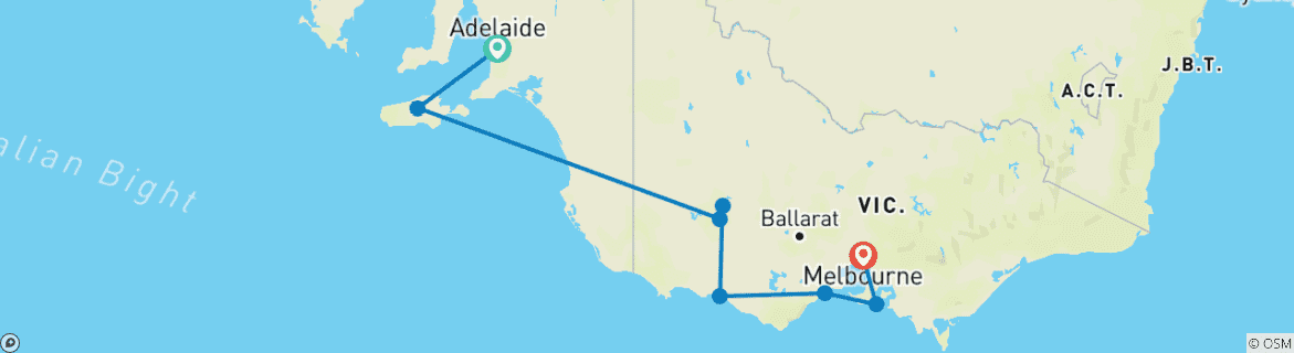 Image of a map showing the route of the tour