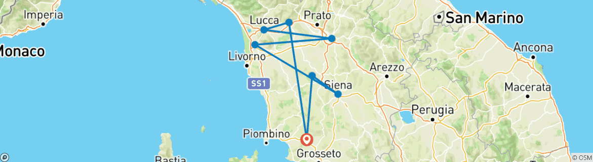 Image d'une carte montrant l'itinéraire du circuit