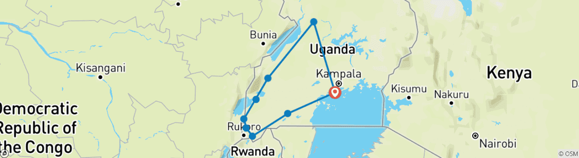 Image of a map showing the route of the tour