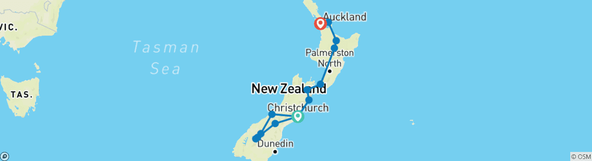 Image of a map showing the route of the tour