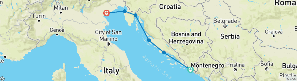 Image d'une carte montrant l'itinéraire du circuit