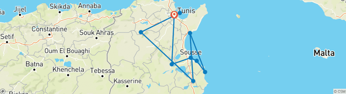 Image d'une carte montrant l'itinéraire du circuit