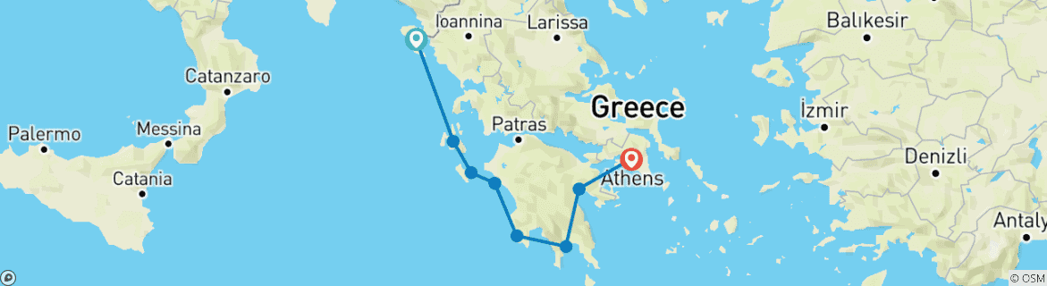 Image of a map showing the route of the tour