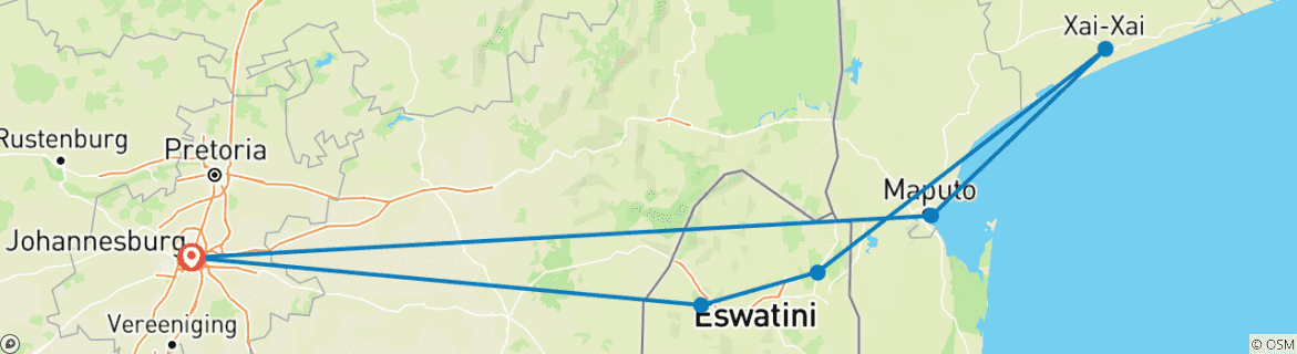 Image of a map showing the route of the tour
