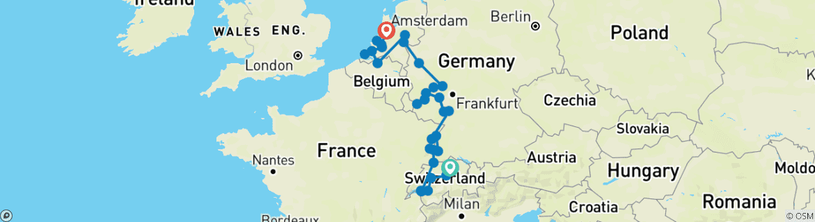 Image d'une carte montrant l'itinéraire du circuit