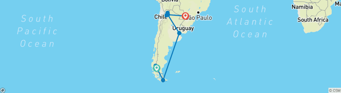 Kaart van Argentinië rondreis - ervaar Argentinië intensief gedurende 21 dagen