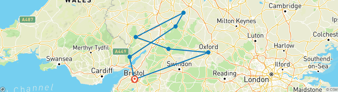 Image of a map showing the route of the tour