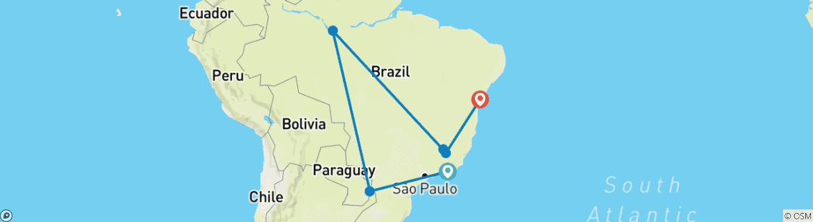 Image of a map showing the route of the tour