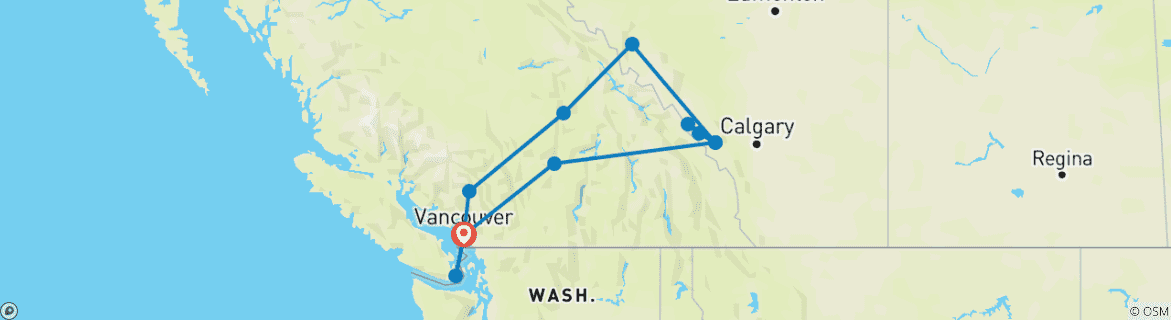 Image of a map showing the route of the tour