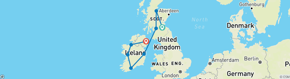 Image of a map showing the route of the tour
