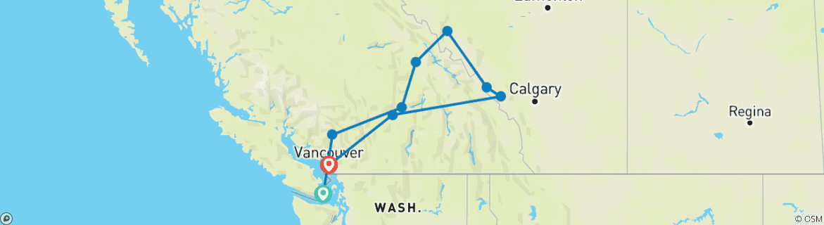 Image of a map showing the route of the tour