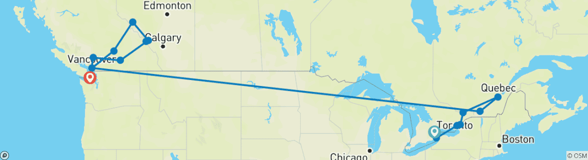 Image of a map showing the route of the tour